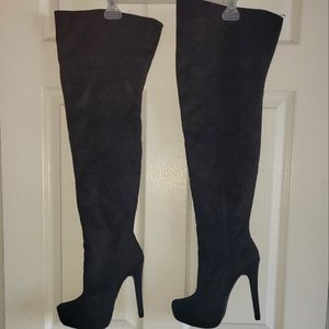 Just Fab Thigh Boot, wide calf, 6 inch heel, side zipper, size 9, Women